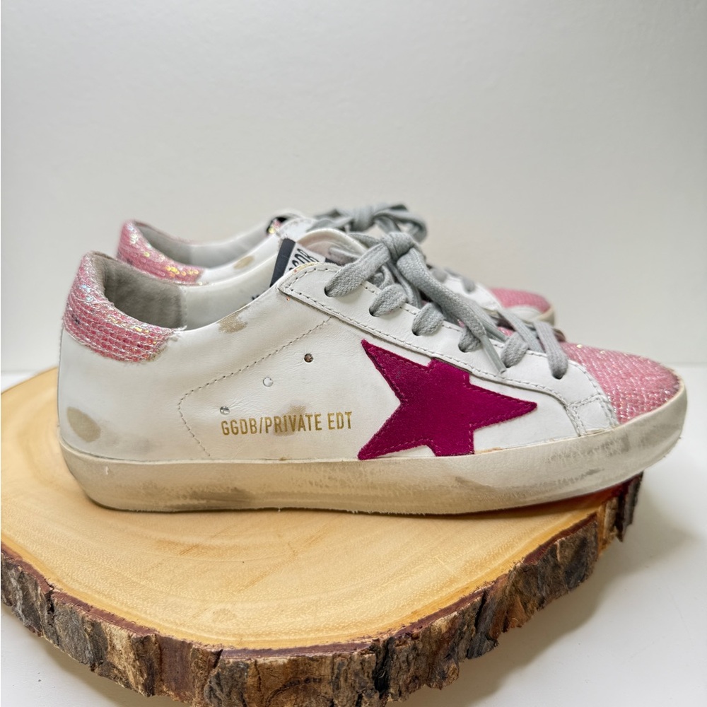 Golden Goose White Sneakers with Pink Star size 36